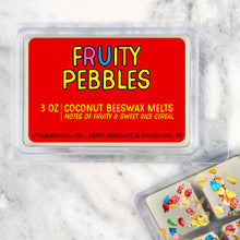 Load image into Gallery viewer, 3 oz Fruity Pebbles wax melt cubes wax scent. Notes of Fruity &amp; Sweet Rice Cereal. Simply handmade in Philadelphia, PA
