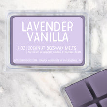Load image into Gallery viewer, 3 oz Lavender Vanilla Coconut Beeswax melt cubes wax scent. Notes of lavender, lilacs &amp; vanilla bean. Simply handmade in Philadelphia, PA
