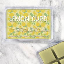 Load image into Gallery viewer, 3 oz Lemon Curd Coconut Beeswax melt cubes wax scent. Notes of creamy and tart lemon topping. Simply handmade in Philadelphia, PA
