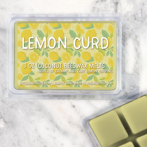 3 oz Lemon Curd Coconut Beeswax melt cubes wax scent. Notes of creamy and tart lemon topping. Simply handmade in Philadelphia, PA
