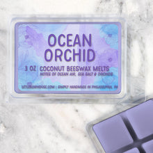 Load image into Gallery viewer, 3 oz Ocean Orchid scented beeswax and coconut wax melt. Simply handmade in Philadelphia, PA.
