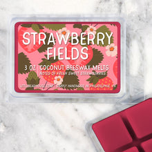 Load image into Gallery viewer, 3 oz Strawberry Fields scented beeswax and coconut wax melts. Notes of fresh sweet strawberries. Simply handmade in Philadelphia, PA.
