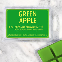 Load image into Gallery viewer, 3 oz Green Apple wax melt cubes wax scent. Notes of fresh Granny Smith apples. Simply handmade in Philadelphia, PA
