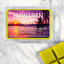 Load image into Gallery viewer, 3 oz Hawaiian Sun Coconut Beeswax melt cubes wax scent. Notes of melon, coconut, citrus, driftwood &amp; sunscreen. Simply handmade in Philadelphia, PA
