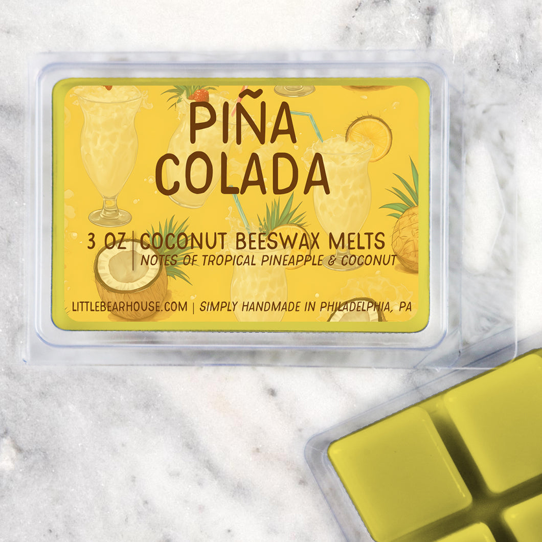 3 oz Pina Colada scented beeswax and coconut wax melt. Simply handmade in Philadelphia, PA.