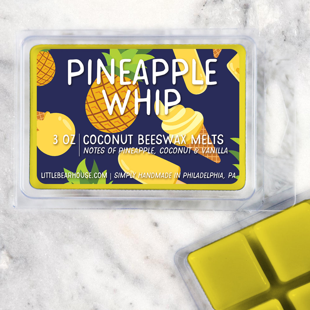 3 oz Pineapple Whip scented beeswax and coconut wax melt cubes. Notes of Pineapple, coconut, and vanilla. Simply handmade in Philadelphia, PA.