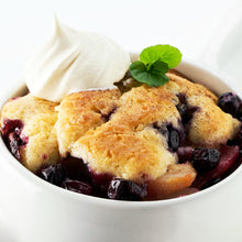 Load image into Gallery viewer, Fresh Baked Blueberry Cobbler with whipped cream in a white bowl wax scent
