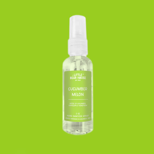 clear spray bottle of Cucumber Melon scented hand sanitizer