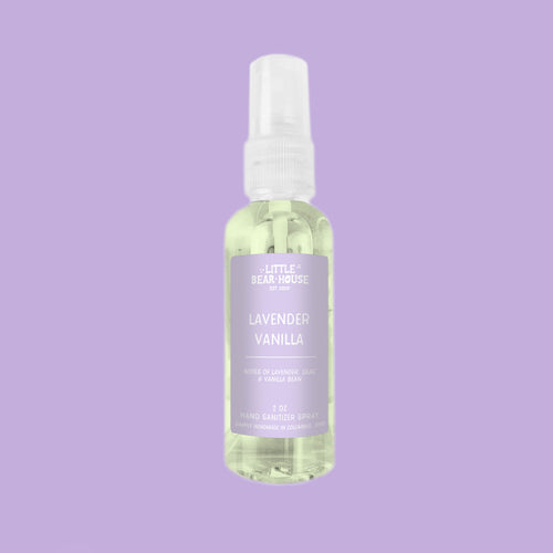 2 ounce spray bottle of lavender vanilla scented hand sanitizer 